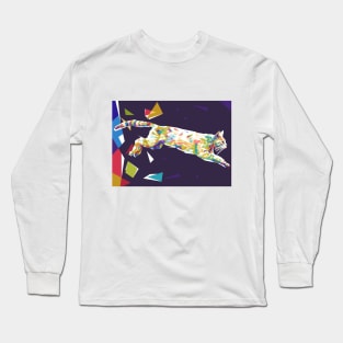 Cat Jumping Colorful Background Long Sleeve T-Shirt